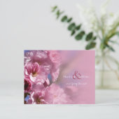 roze kersenboom bloesems lente bruiloft aankondigingskaart (Staand voorkant)