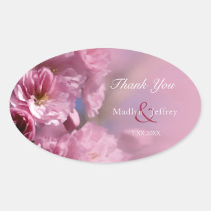 roze kersenboom bloesems lente bruiloft ovale sticker