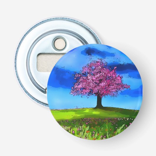 Roze Kersenboom Button Flesopener (Voorkant)