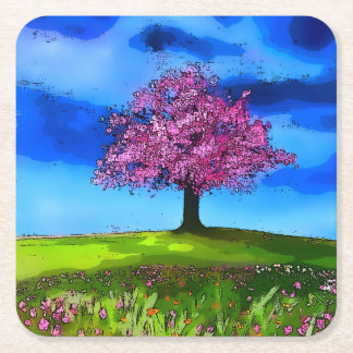 Roze Kersenboom Kartonnen Onderzetters
