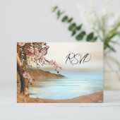 Roze Kersenboom Ocean Butterfly Bruiloft RSVP Kaar Kaart (Staand voorkant)