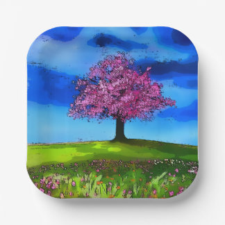 Roze Kersenboom Papieren Bordje