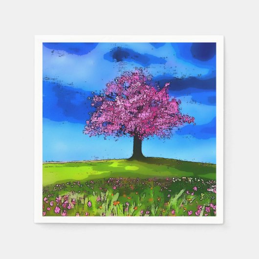 Roze Kersenboom Servet (Voorkant)