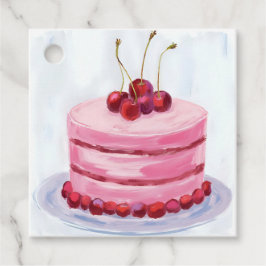 Roze Kersencake Aquarel Feestviering Partij Bedankjes Labels