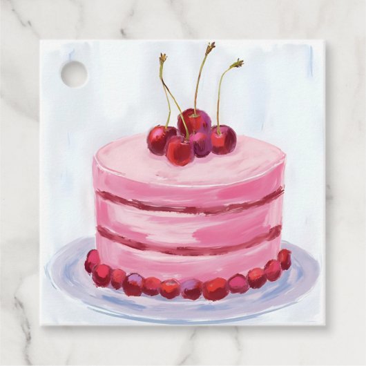 Roze Kersencake Aquarel Feestviering Partij Bedankjes Labels (Voorkant)