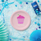 Roze Kersencupcake Papieren Bordje (Feest)