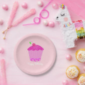 Roze Kersencupcake Papieren Bordje (Feest)