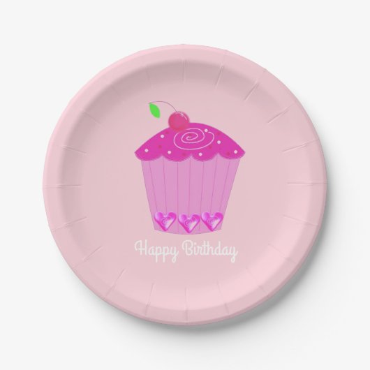 Roze Kersencupcake Papieren Bordje (Voorkant)