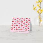 Roze Kersenprint met Aangepaste Naam Coquette Zome Kaart (Gele Bloem)