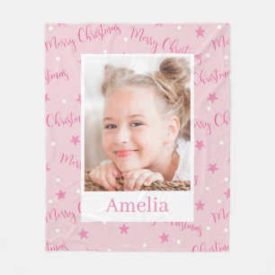 Roze kerst aangepaste foto meisje fleece deken