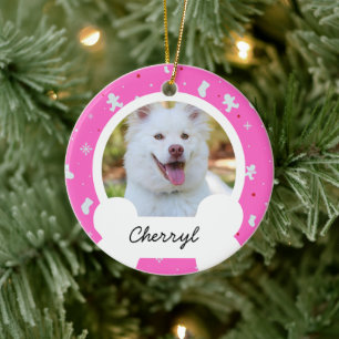 roze kerst aangepaste hondenfoto keramisch ornament