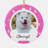 roze kerst aangepaste hondenfoto keramisch ornament (Voorkant)