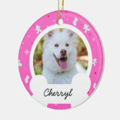 roze kerst aangepaste hondenfoto keramisch ornament (Links)