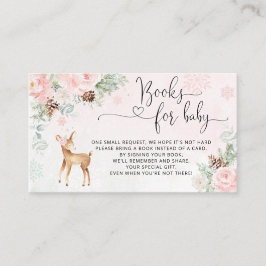 Roze kerst baby herten boeken voor baby ticket informatiekaartje (Voorkant)
