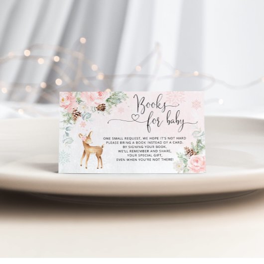 Roze kerst baby herten boeken voor baby ticket informatiekaartje
