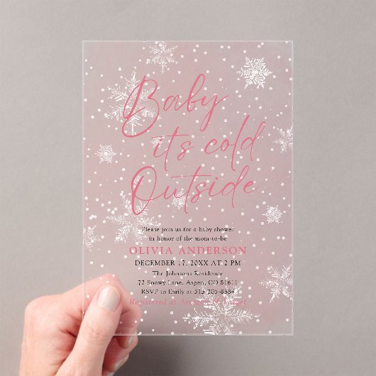 Roze Kerst Baby Het is Koud Buiten Baby shower Acryl Uitnodigingen (Insitu (Draagbaar))