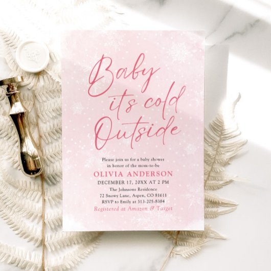 Roze Kerst Baby Het is Koud Buiten Baby shower Kaart