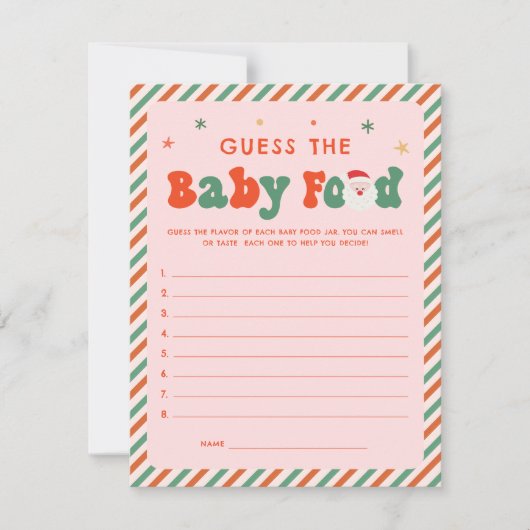 Roze Kerst Baby shower Baby Voedsel Spel Kaart (Voorkant)
