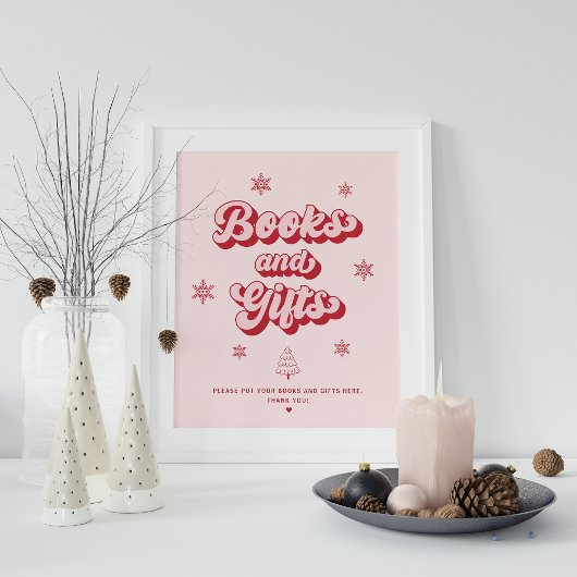Roze Kerst Baby shower Boeken en geschenken Poster