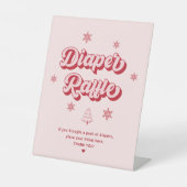 Roze kerst baby shower luiers raffle reclamebord met voetstuk (Voorkant)