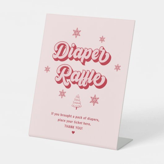 Roze kerst baby shower luiers raffle reclamebord met voetstuk (Voorkant)