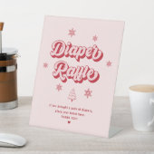Roze kerst baby shower luiers raffle reclamebord met voetstuk (Insitu)
