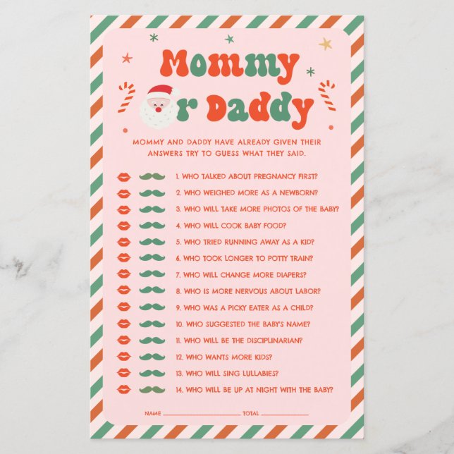 Roze Kerst Baby shower Raad eens wie spel (Voorkant)