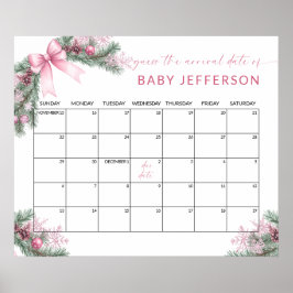 Roze Kerst Baby Shower Raad Verwachte Datum Kalend Poster