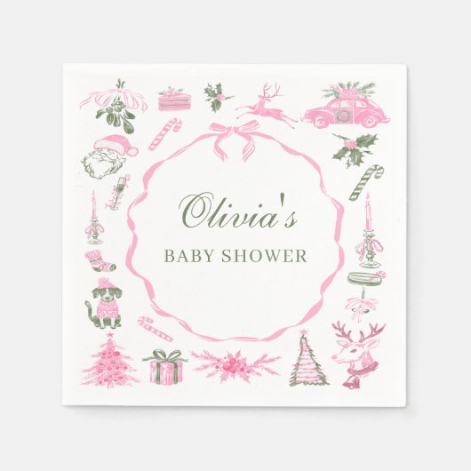 Roze Kerst Baby Shower Servetten (Voorkant)