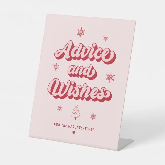 Roze Kerst Baby shower Wensen en Advies Reclamebord Met Voetstuk (Voorkant)