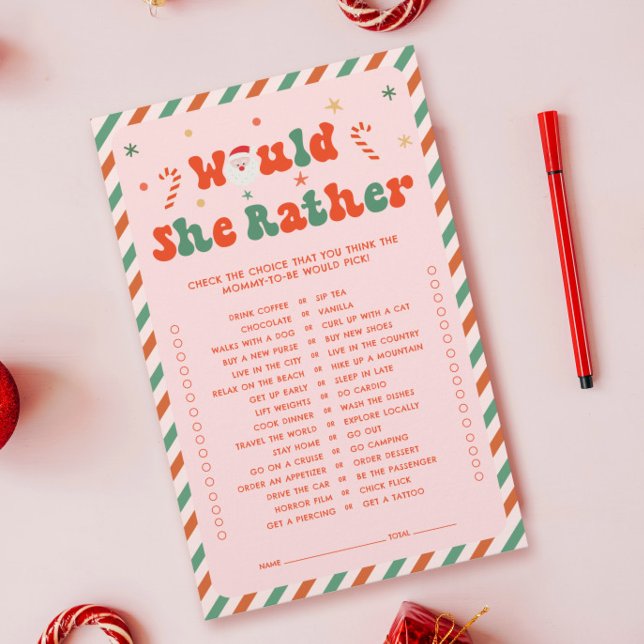 Roze kerst Baby shower zou ze liever spel (Creator heeft geüpload)