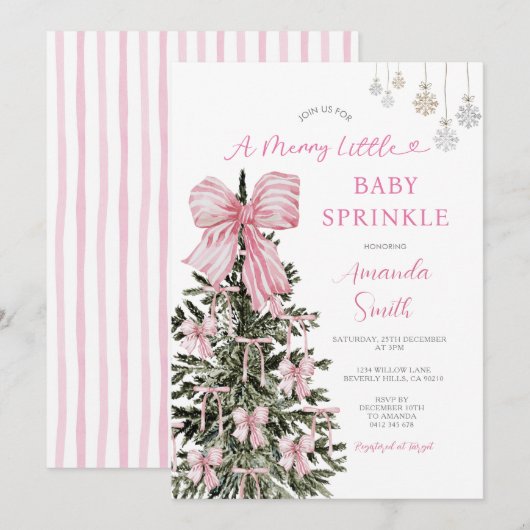 Roze Kerst Baby Sprinkle Strepen Kaart (Voorkant / Achterkant)