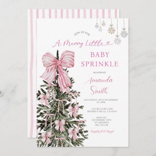 Roze Kerst Baby Strooifeest Strepen Kaart (Voorkant / Achterkant)