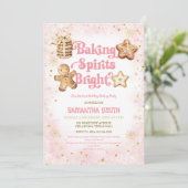 Roze Kerst Baking Spirits Bright Baking Party Kaart (Staand voorkant)