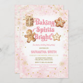 Roze Kerst Baking Spirits Bright Baking Party Kaart (Voorkant / Achterkant)
