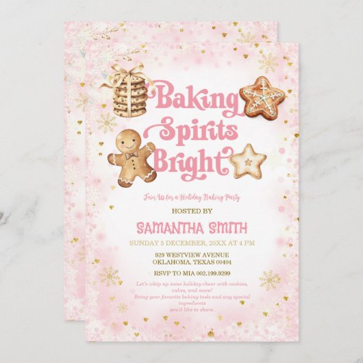 Roze Kerst Baking Spirits Bright Baking Party Kaart (Voorkant / Achterkant)