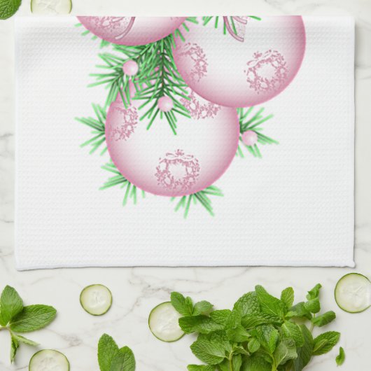 Roze kerst Baubles Kitchen Towelen Theedoek (Gevouwen)