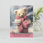 Roze Kerst Beer Jaarlijks Feest Uitnodigen Kaart (Staand voorkant)