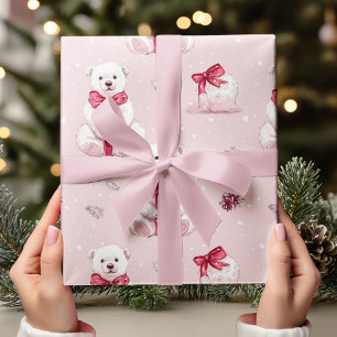  Roze Kerst Beer met Rode Boog Cadeaupapier