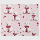  Roze Kerst Beer met Rode Boog Cadeaupapier (Vlak)