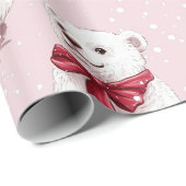  Roze Kerst Beer met Rode Boog Cadeaupapier (Rol Hoek)
