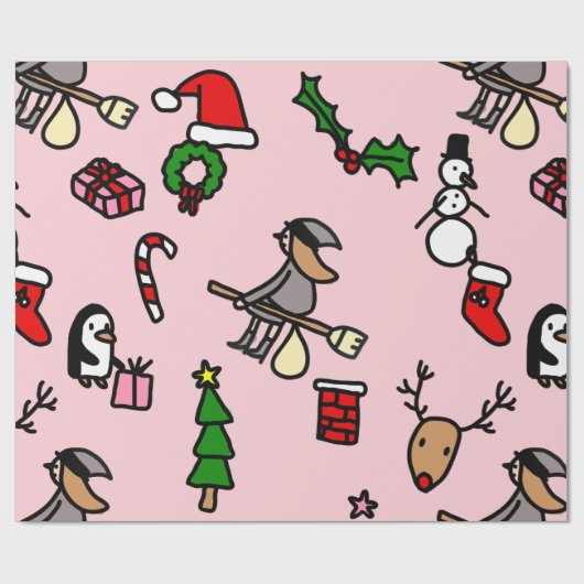 roze kerst befana cadeaupapier (Vlak)