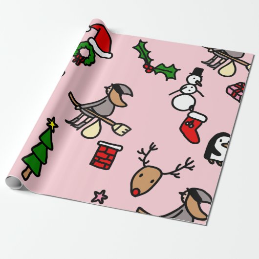 roze kerst befana cadeaupapier (Uitgerold)