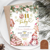Roze Kerst Bloemen Sleigh Oh Baby shower Kaart