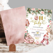 Roze Kerst Bloemen Sleigh Oh Baby shower Kaart