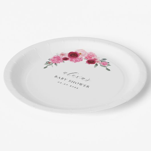 Roze Kerst Bloemen | Winter Meisje Baby shower Papieren Bordje (Gekanteld)