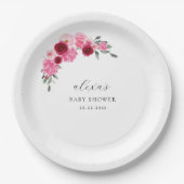 Roze Kerst Bloemen | Winter Meisje Baby shower Papieren Bordje (Voorkant)
