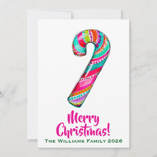 Roze Kerst Boho Candy Cane Feestdagenkaart