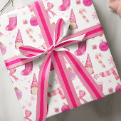 Roze Kerst Boog & Sneeuwvlok Wrapping Papier