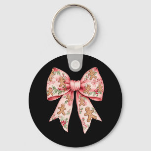 Roze Kerst Bow Coquette Xmas Gingerbread Vrouwen Sleutelhanger